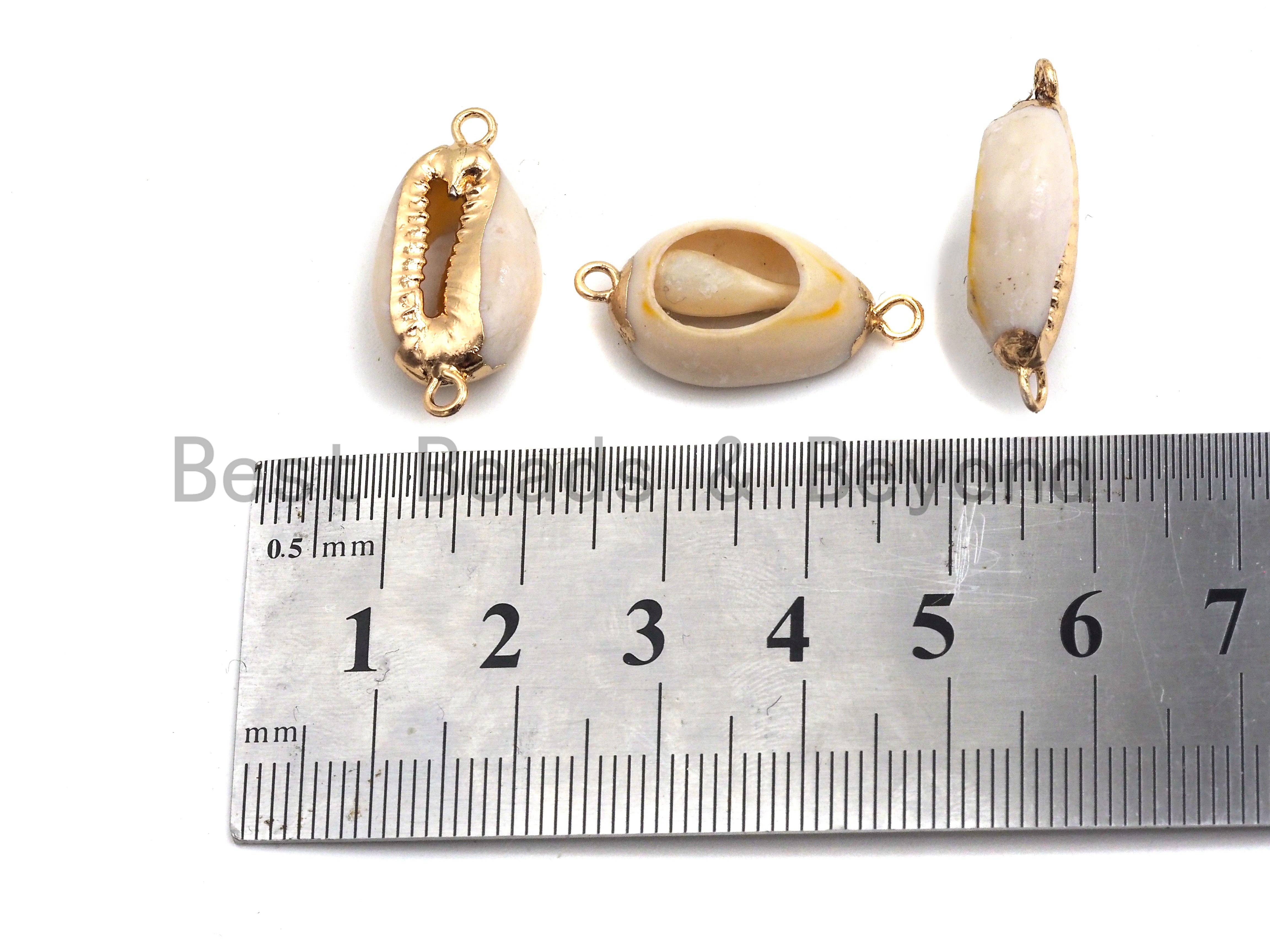BestBeads&Beyond - Wholesale Individual Charm/Pendant - Gold Plated Cowrie Shell Connector, Double Bails Cowrie, Cowrie Charms, Gold Cowrie, Cowrie Necklace, Boho Charm, 12x24mm, Sku#V385