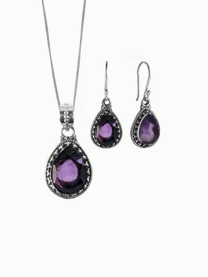 Sivalya Amethyst Necklace and Earrings Set Sterling Silver - Amalfi for wholesale by Sivalya