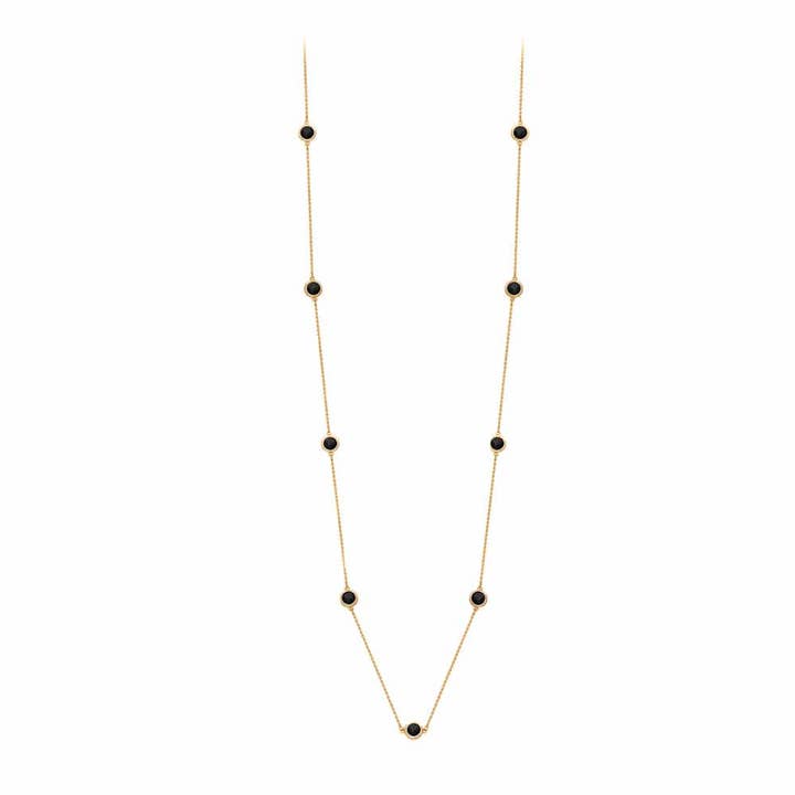 Gilded silver necklace drop of crystal black stones for wholesale by ORUS BIJOUX