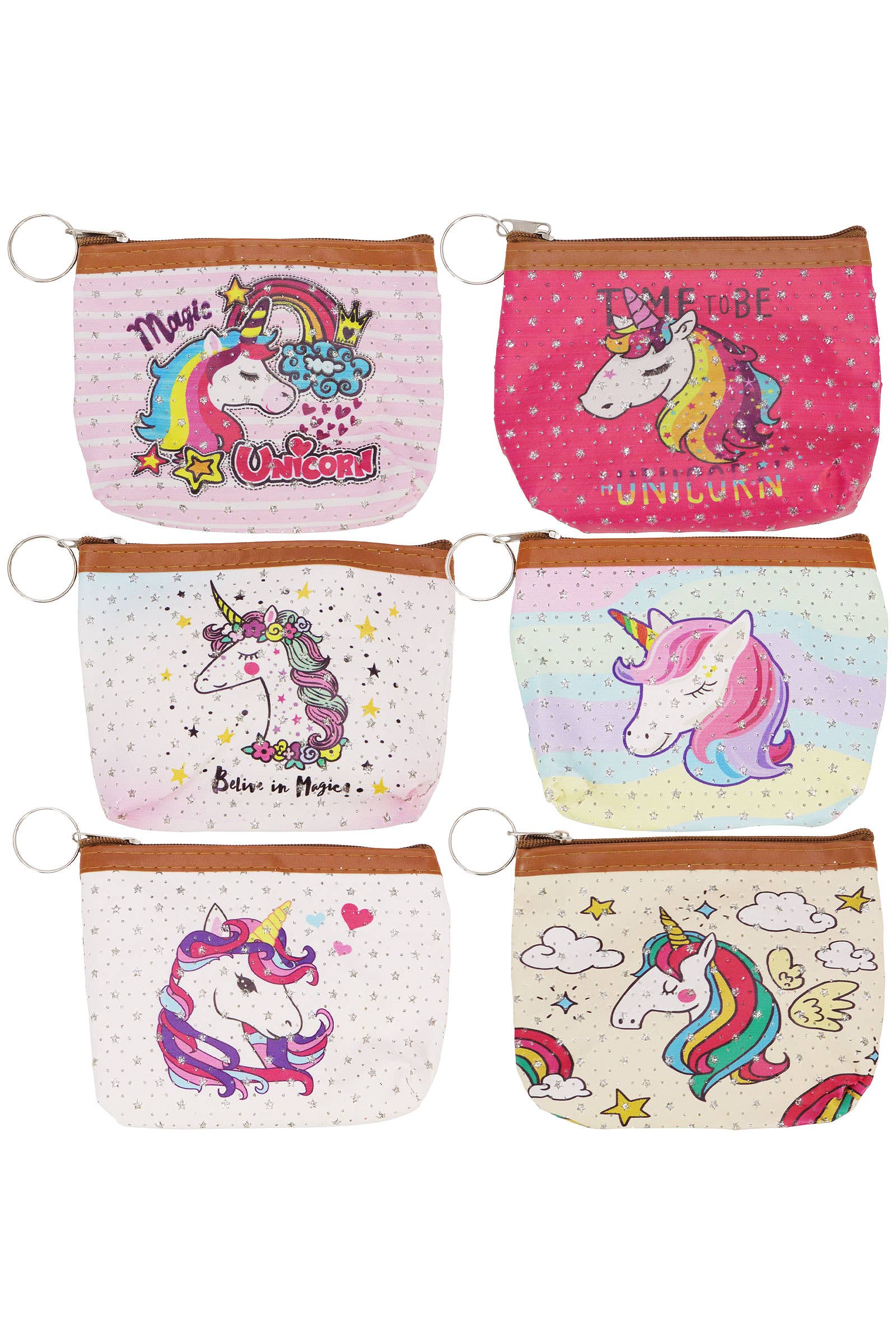 ASSORTED Unicorn Glitter Vegan Leather Trim Coin Purse for wholesale on Faire10