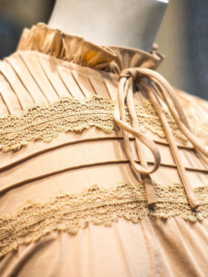 Elegant Cotton Feel Tan Lace Detail Two-Piece Set for wholesale by Miss Finch NYC