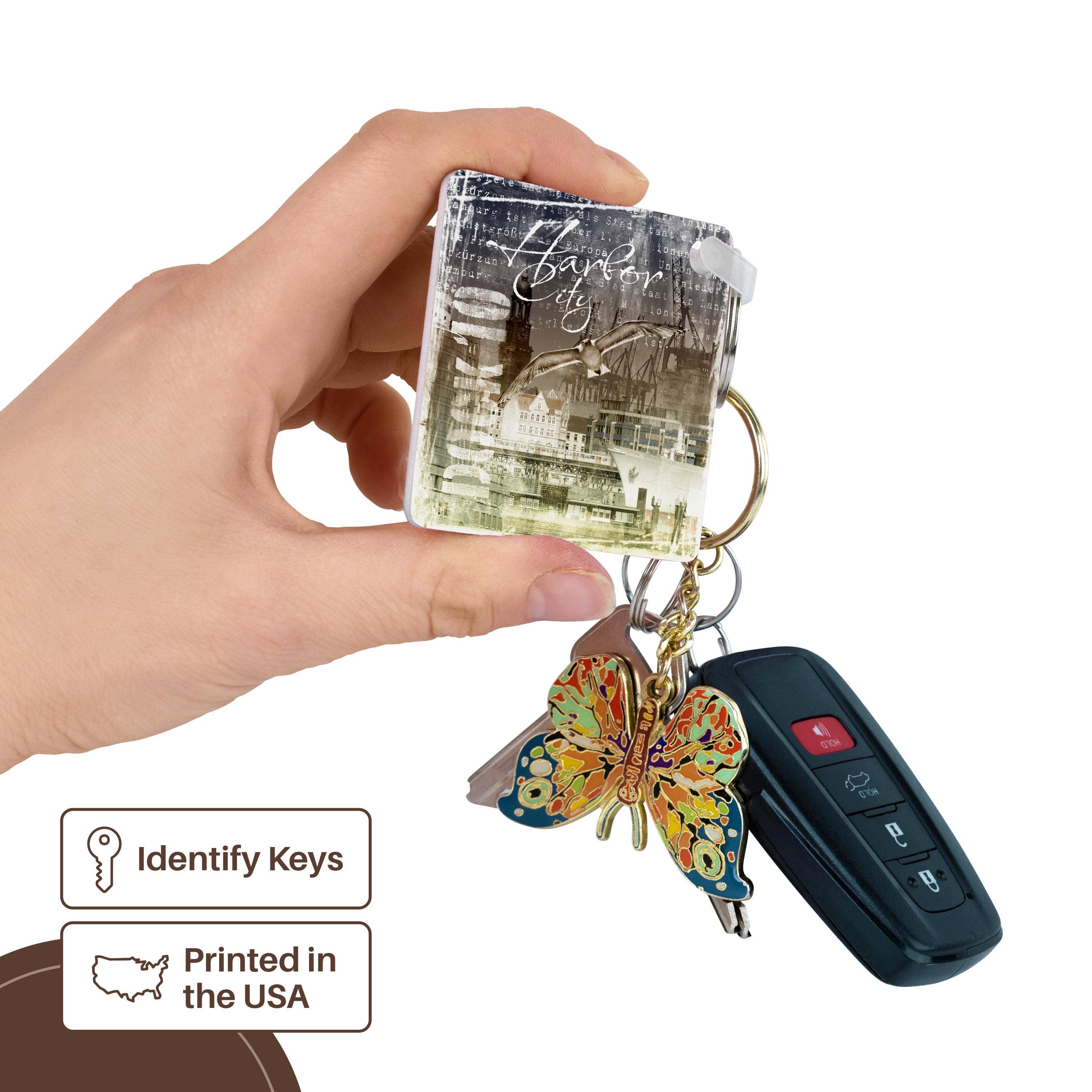 3dRose - Vente Porte-clés – unisexe - 3dRose, Illustration du port de Hambourg en Allemagne en bleu, porte-clés2