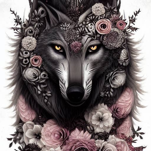 Sublimation Ready to Press Transfer Fantasy Wolf With Flowers for wholesale by Ready Set Press