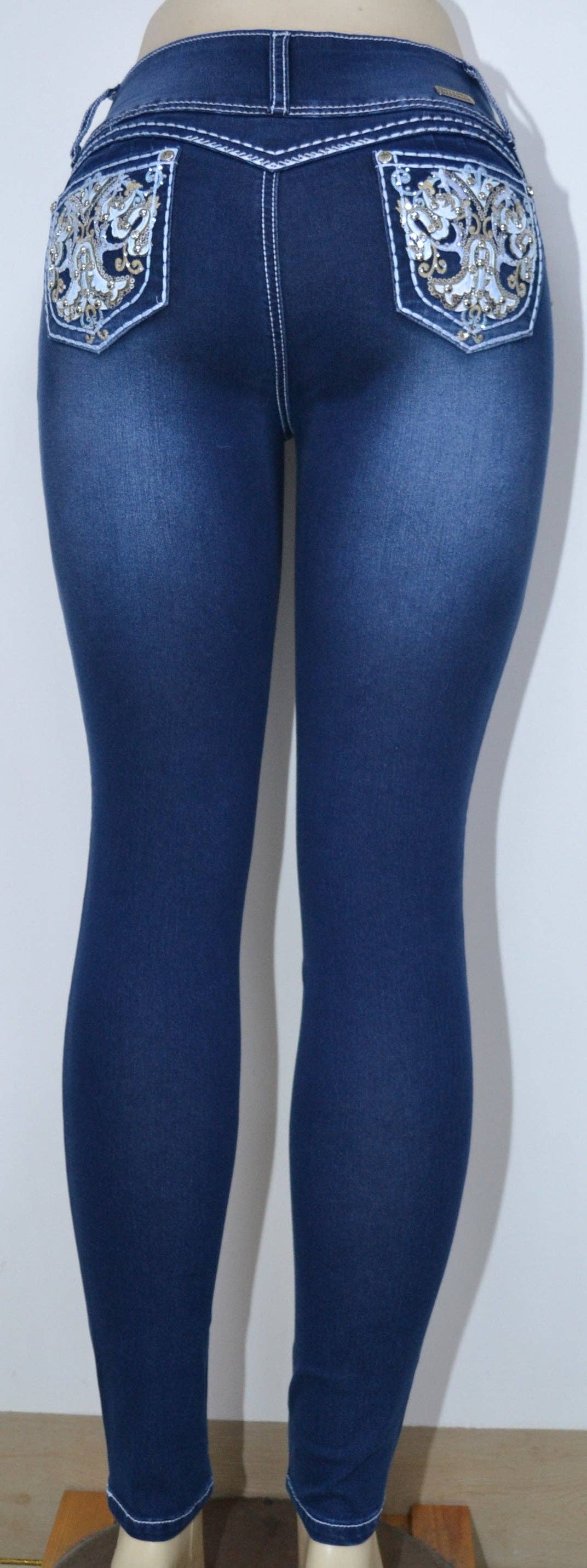 Blue USC-F026 Sexy Maddie Vintage Butt Lifter Levante Cola Jeans for wholesale on Faire1