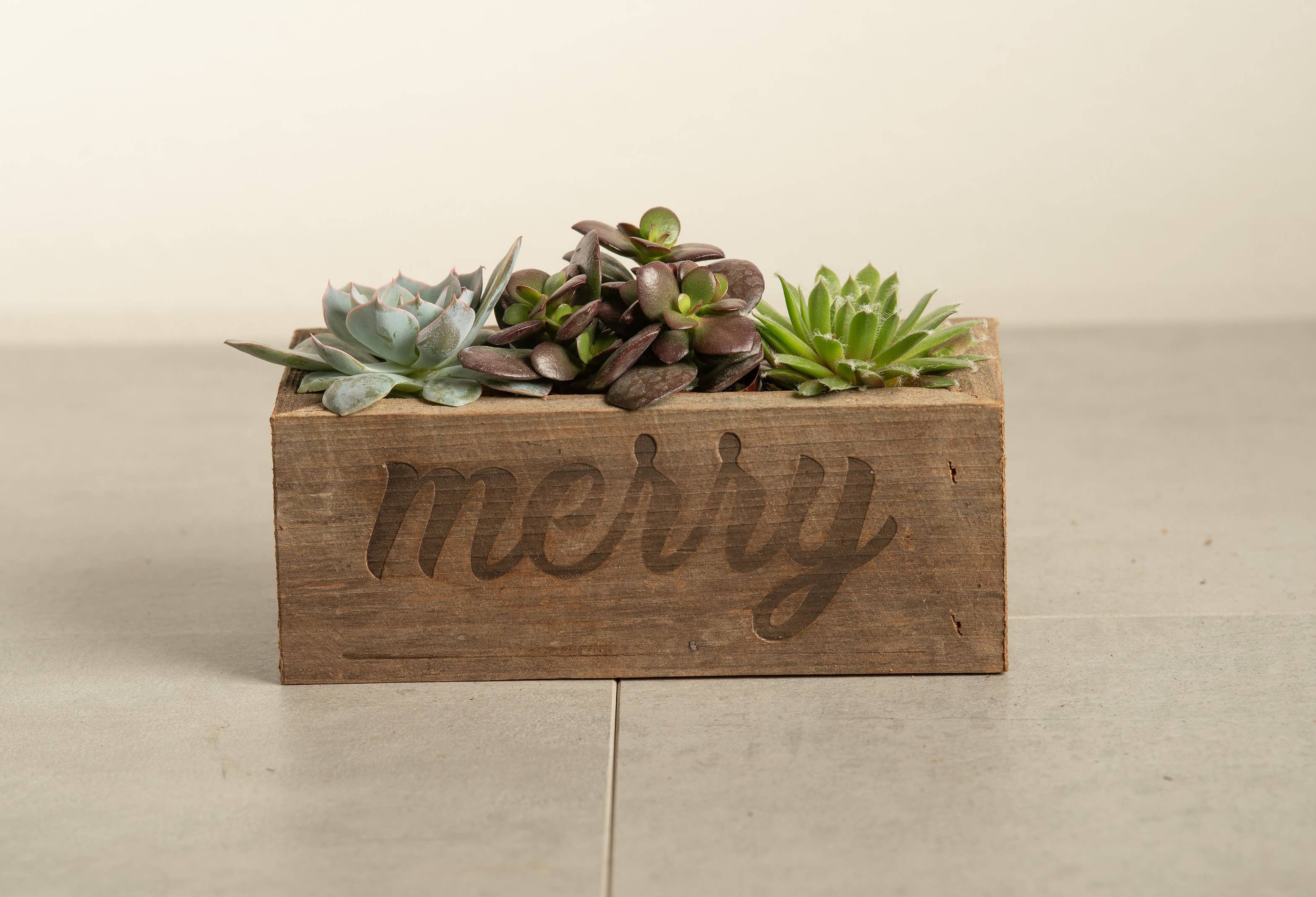 Love Reclaimed - Wholesale Planter Box - Merry Christmas Reclaimed Wood Succulent Planter - Small