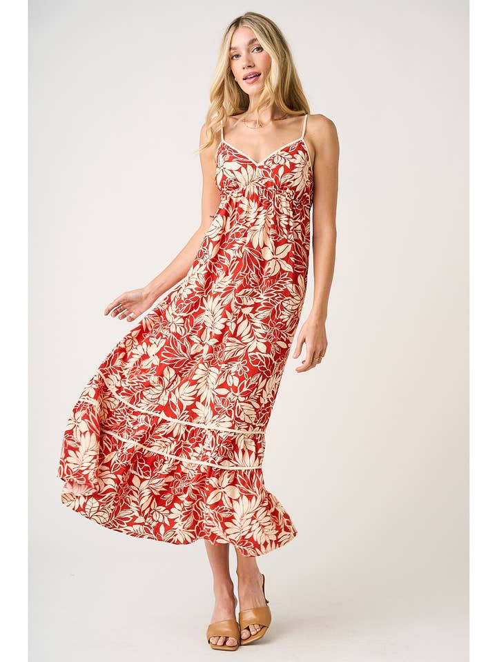 ÄRMELLOSE MAXIKLEID MIT BLATTMUSTER UND KONTRASTDETAILS für den Großhandel von mittoshop