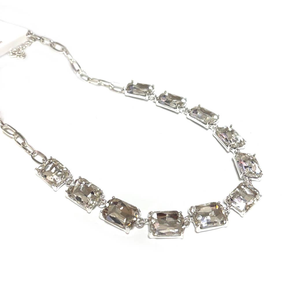 StarryNYC - Wholesale Link & chain necklace - Rectangle Crystal Glass Linked Statement Chain Necklace 10