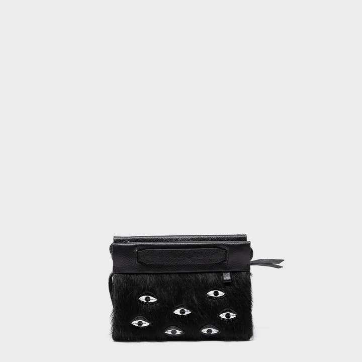 Min & Mon - Vendita all'ingrosso Borsa a tracolla - Donna - Borsa a Tracolla Vali Micro in Pelle Nera - Applicazione Occhi Manico Regolabile2