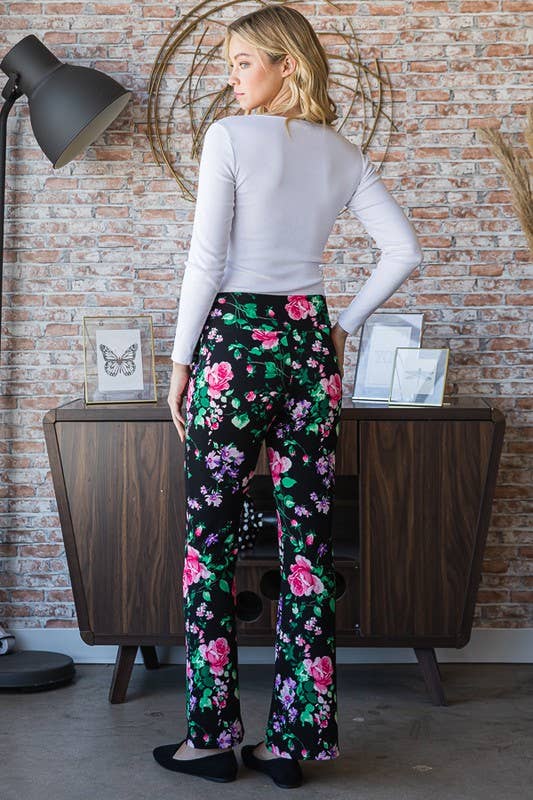 NOIR/ROSE VIF PANTALON À MOTIF FLORAL EP6717-15 en vente sur Faire7
