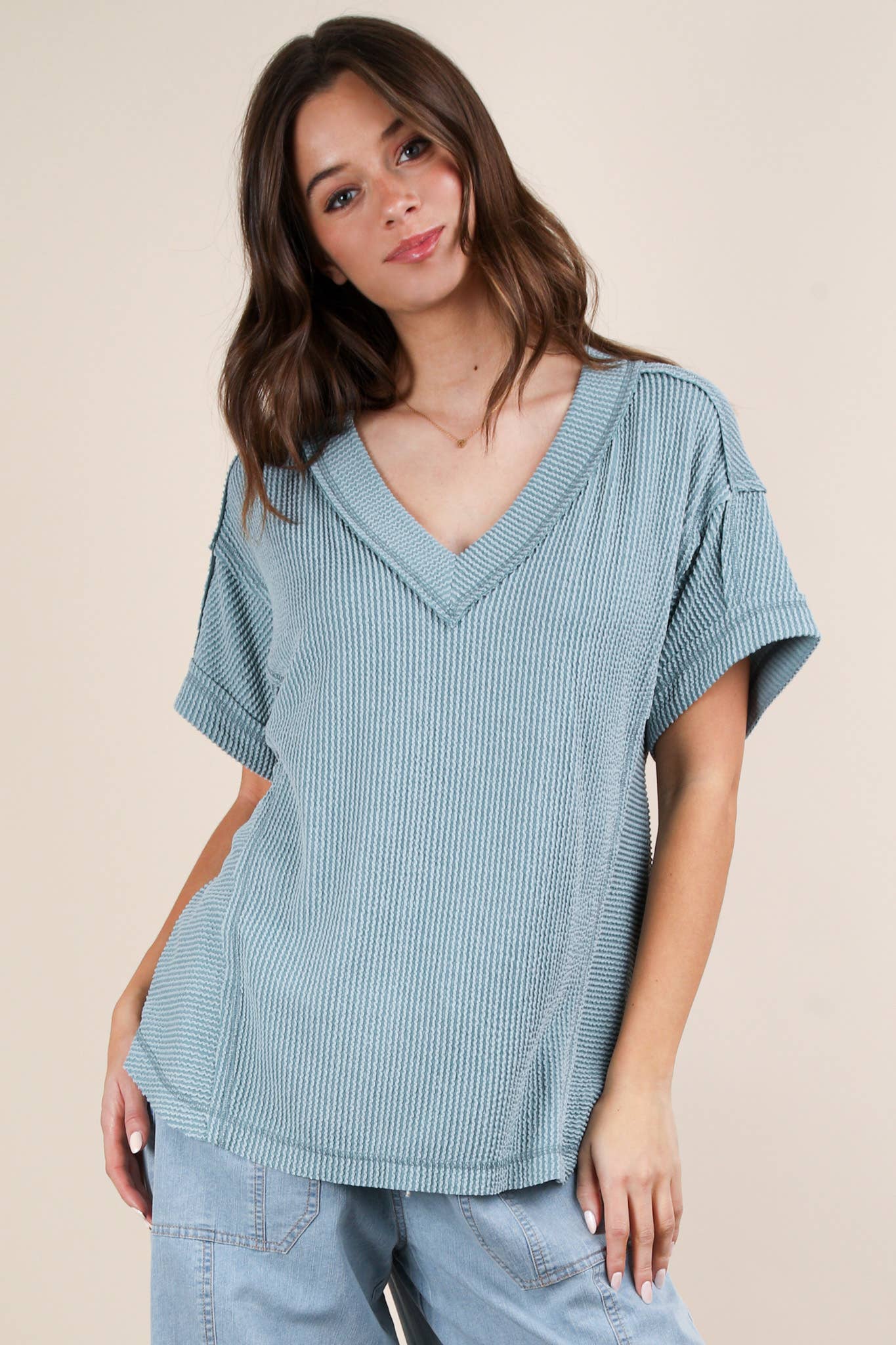 VERY J – wholesale Knit top – Women's – NT12075-Soft Two Tone Casual Comfy Ribbed Knit Top10