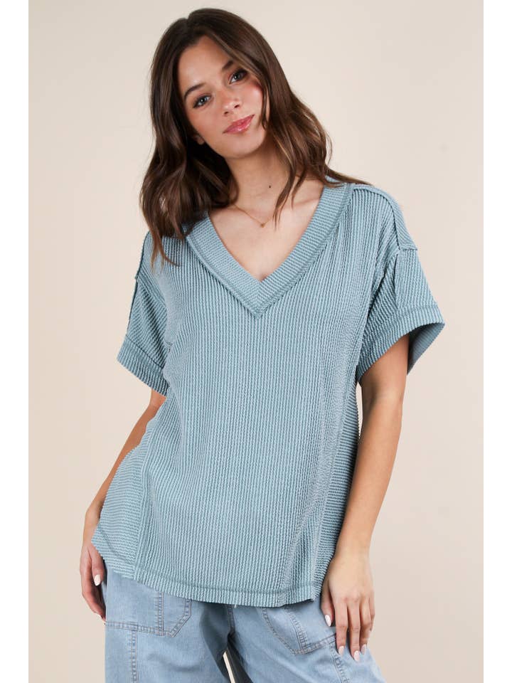 VERY J – wholesale Knit top – Women's – NT12075-Soft Two Tone Casual Comfy Ribbed Knit Top10