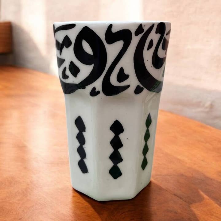 Handmade Moroccan Calligraphy Cups – Hand-Painted Ceramic Tea & Coffee Set (Set of 5) for wholesale by Moroccantastics