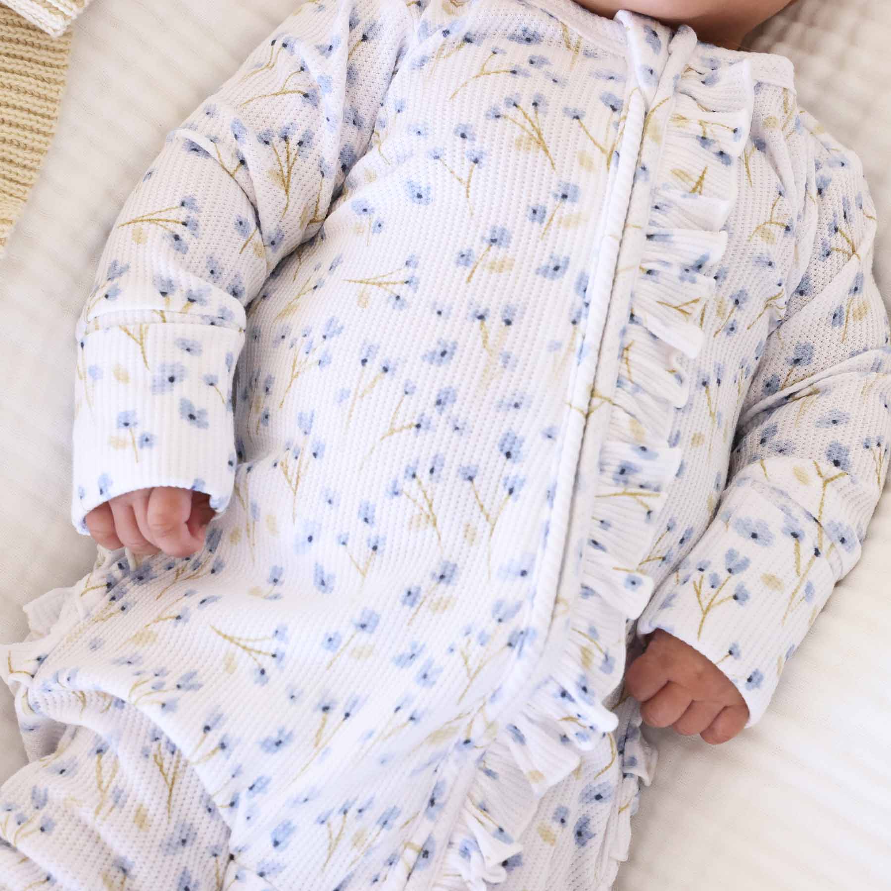 Caden Lane - Wholesale Jumpsuit - Baby - Blake's Blooms Bamboo Waffle Zipper Ruffle Footie3