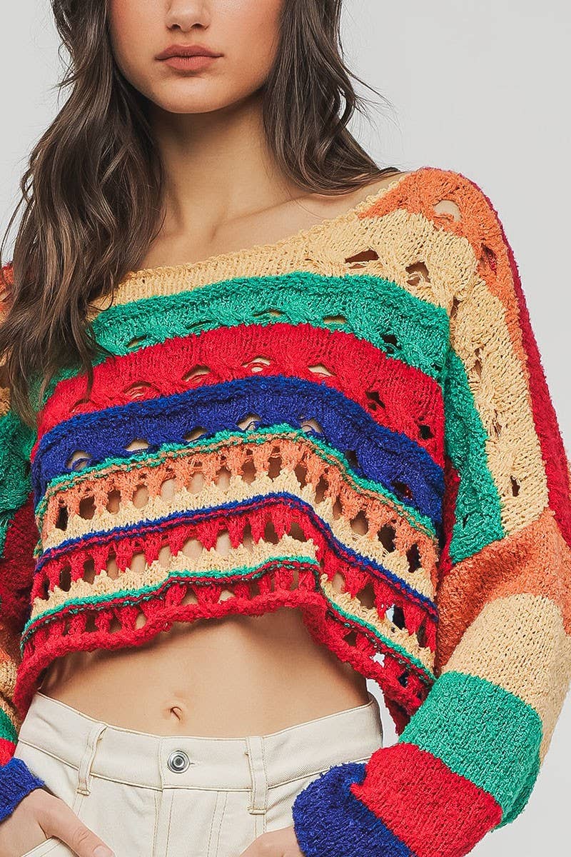 MULITI Pull court en crochet colorblock à nouer dans le dos en vente sur Faire7