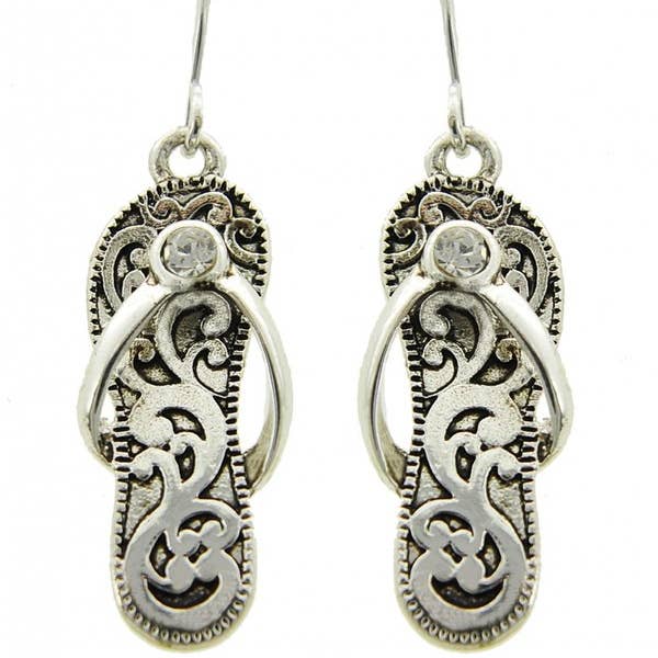 0011 PREMIERE - Wholesale Dangle earrings - FR2207 Antique Silver Crystal Filigree Flip Flop Earrings0