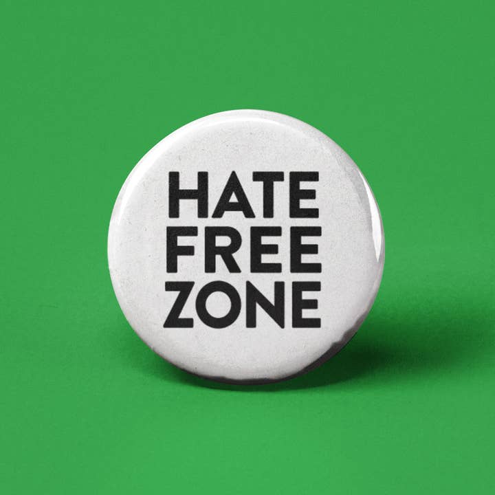 Hate Free Zone Pinback Button for wholesale by The Pin Pal Club