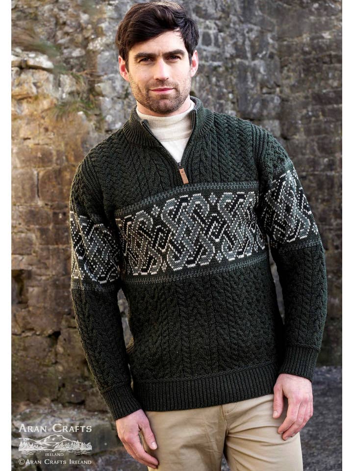 Aran Crafts – Großhandel Strickpullover – Herren – Keltischer Jacquard-Pullover mit halbem Reißverschluss X4843
