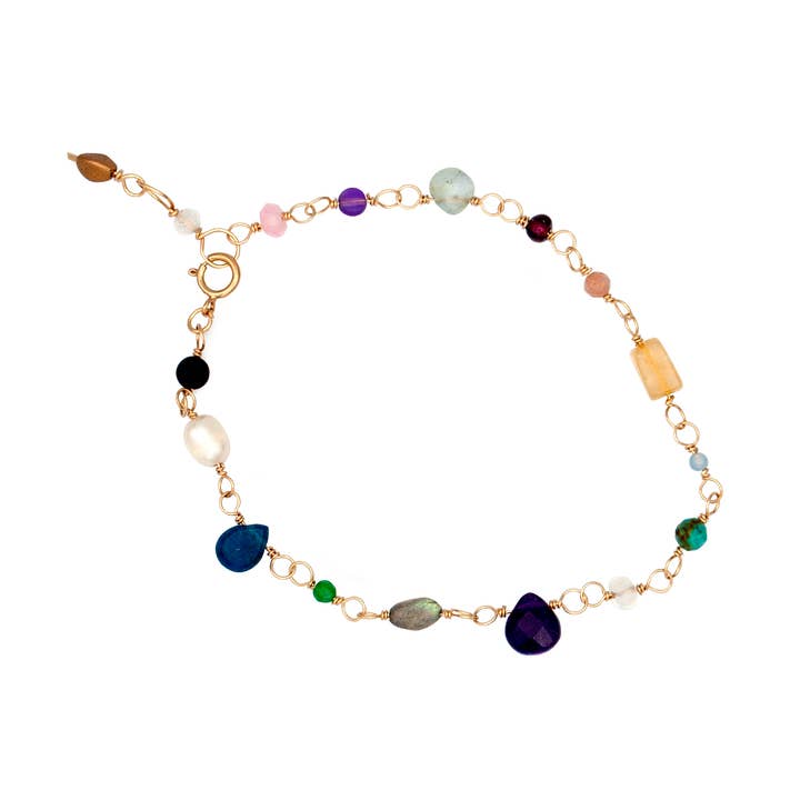 Chaîne à perles multipierres, bracelet rempli d'or 14 carats pour la vente par Bentley & Lo