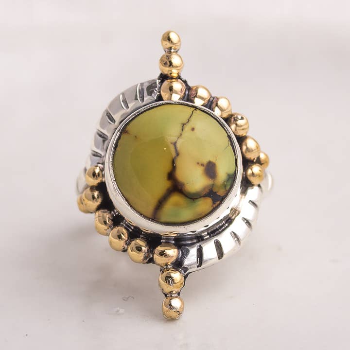 Anel Abraço de Origem ◇ Turquesa do Nevada ◇ Tamanho 6 por atacado de Mahka Jewelry