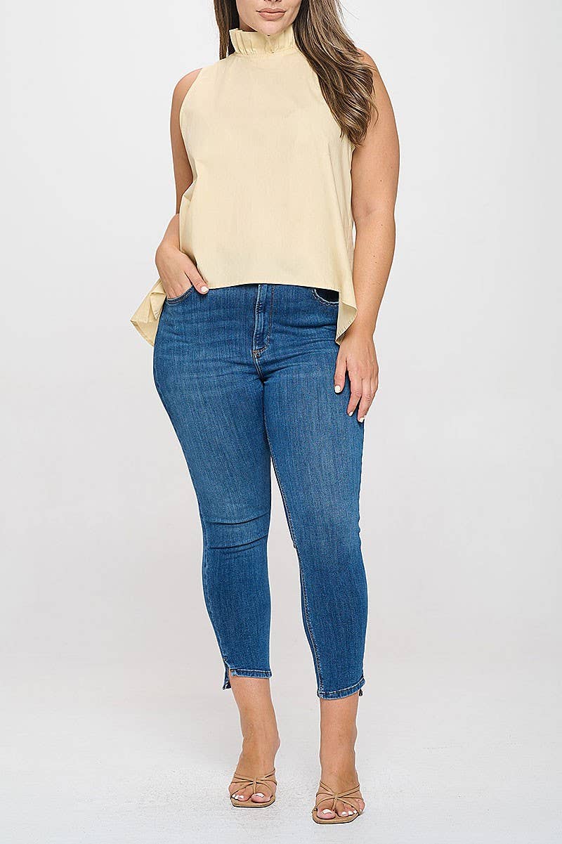 ROUSSEAU - Wholesale Blouse - Women's - PLUS SIZE SLEEVELESS RUFFLE NECK SOLID TOP8