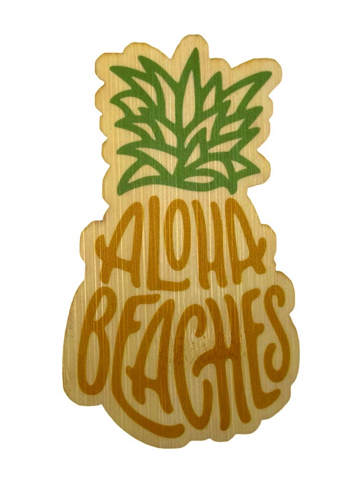 "Aloha Beaches Pineapple" Bamboo Sticker for wholesale by The Sunset Shop
