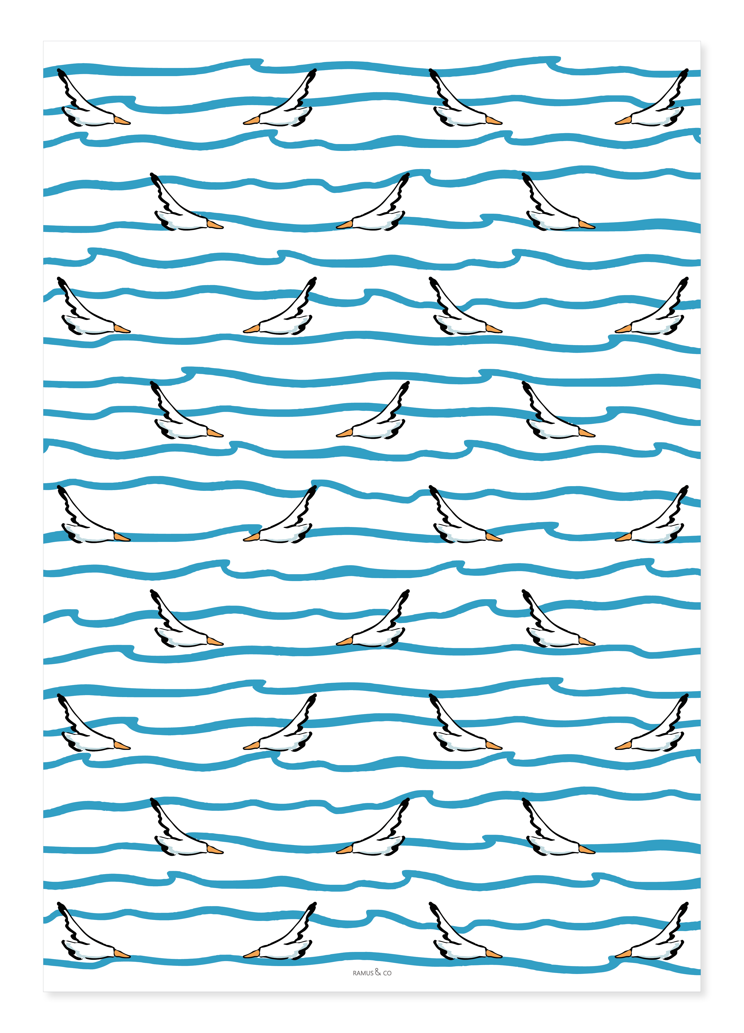 Ramus & Co. - Wholesale Wrapping Paper Roll - Seagulls and Waves Gift Wrap Double-Sided3
