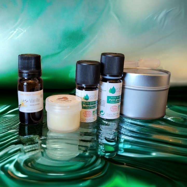 Kit completo per creazione candela da massaggio con oli essenziali biologici per la vendita all'ingrosso da parte di RIVES DE SAINTONGE