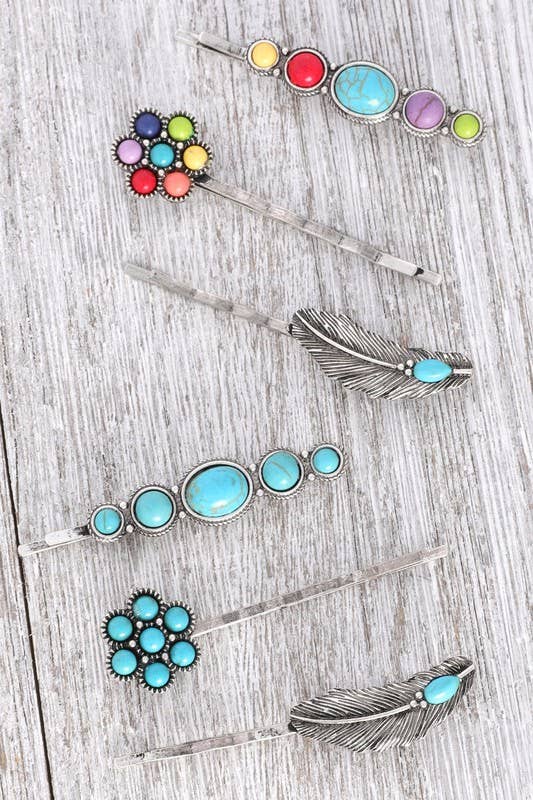 anbfashion - Wholesale Hair Clip - Women's - 3-Piece Turquoise Semi Stone Women's Hair Clip Set3