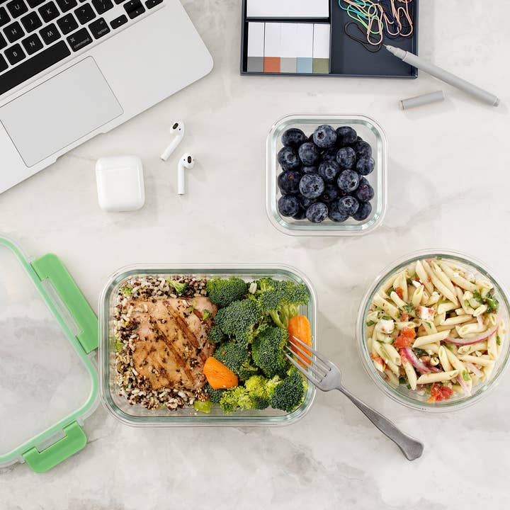 JoyJolt – Recipiente para armazenar alimentos por atacado – JoyFul 12 recipientes de armazenamento de vidro com tampas verdes à prova de vazamentos3