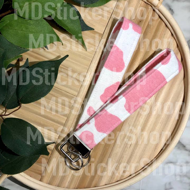Pink Cow Print Fabric nøglering for engroshandel hos MDStickerShop