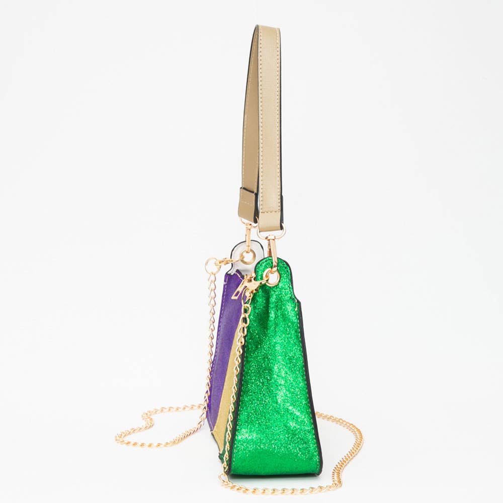 Sensibling Corp. - Wholesale Shoulder Bag - Women's - Faux Leather Mardi Gras Sparkle Front Shoulder Crossbody Bag1