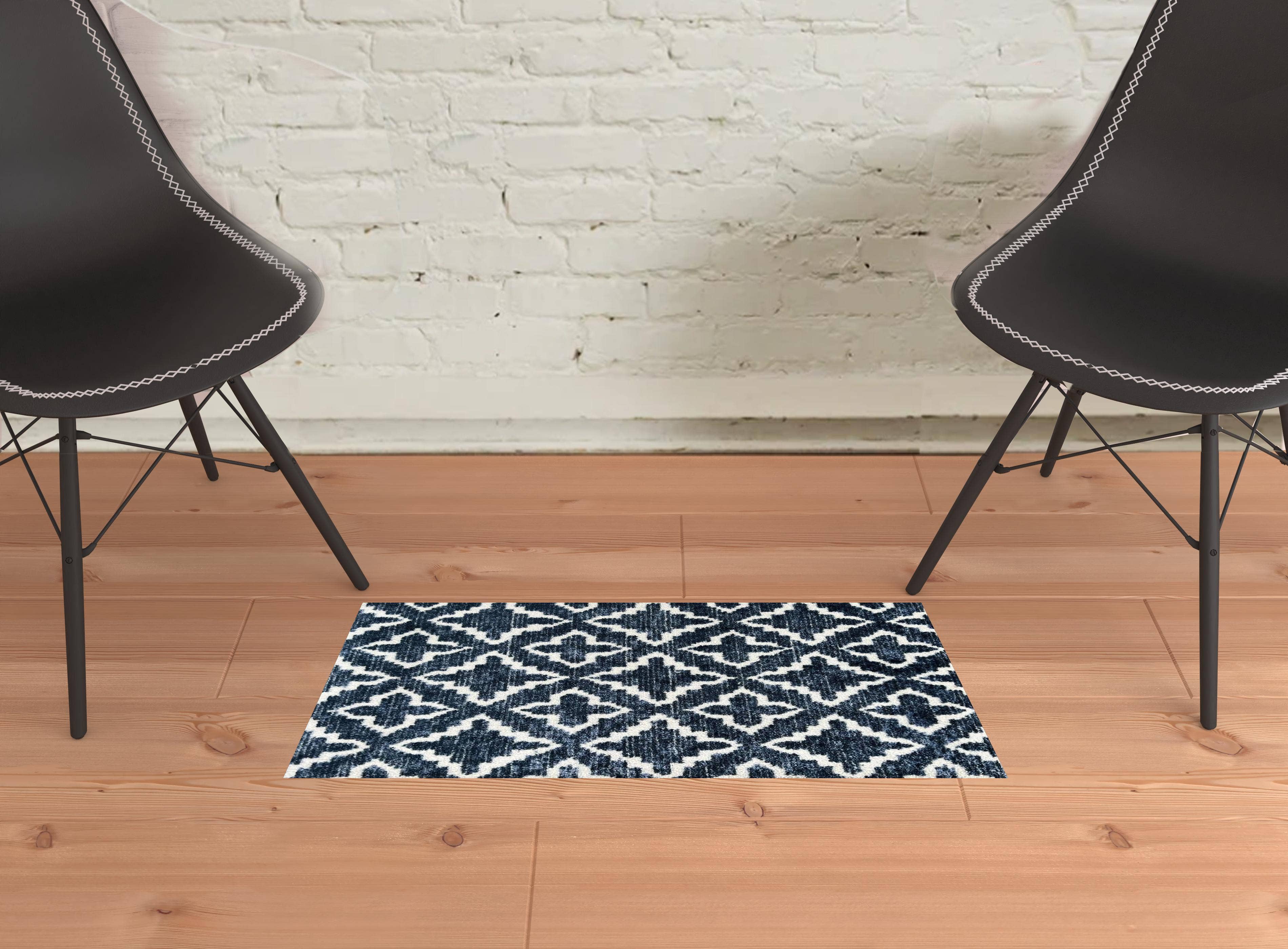 HomeRoots - Wholesale Area Rug - 2' X 3' Navy Blue Moroccan Machine Tufted Area Rug1
