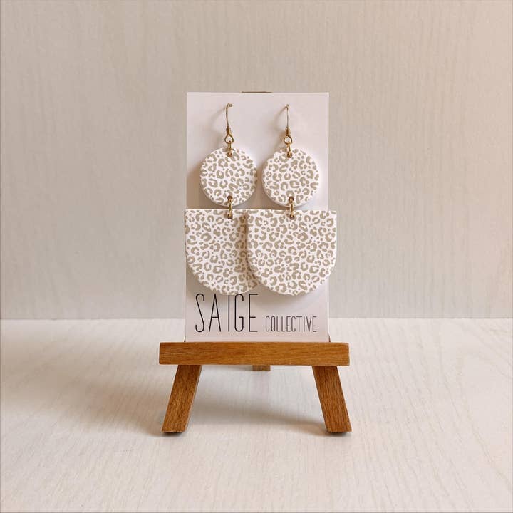 Saige Collective - Wholesale Dangle Earrings - Ryn - Nude leopard Clay Earrings