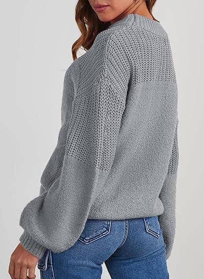 Lily Clothing - Wholesale Knit Sweater - Women's - Loose solid color flat-neck knitted sweater3
