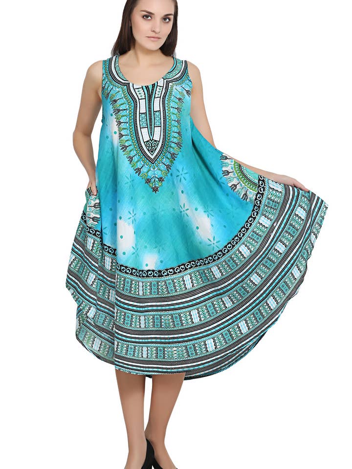 Digital Dashiki Print Sleeveless Umbrella Dress 19116 for wholesale by Advance Apparels
