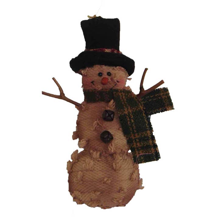 Boneco de neve de tecido chenille com cartola de tecido e cachecol e braços de galho, enfeite de Natal - 7 “de altura por atacado de Birch Maison