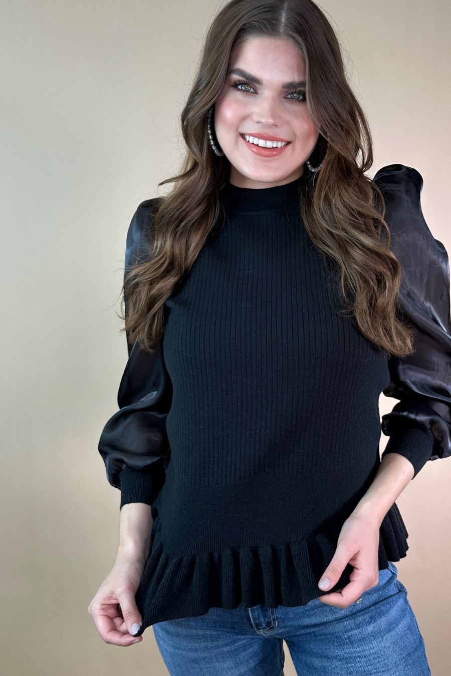 Black Meet Your Match Smocked Top for wholesale on Faire11