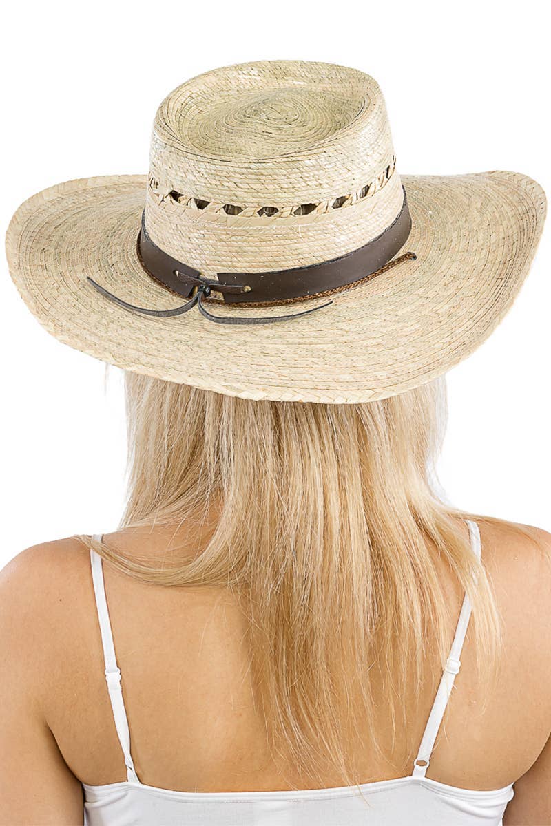 Cap Zone - Wholesale Cowboy Hat - Women's - Round Porkpie Crown Palm Straw Cowboy Hat2
