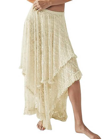 Ethnic-Style Asymmetrical Lace Skirt for wholesale by Rosa Clothing