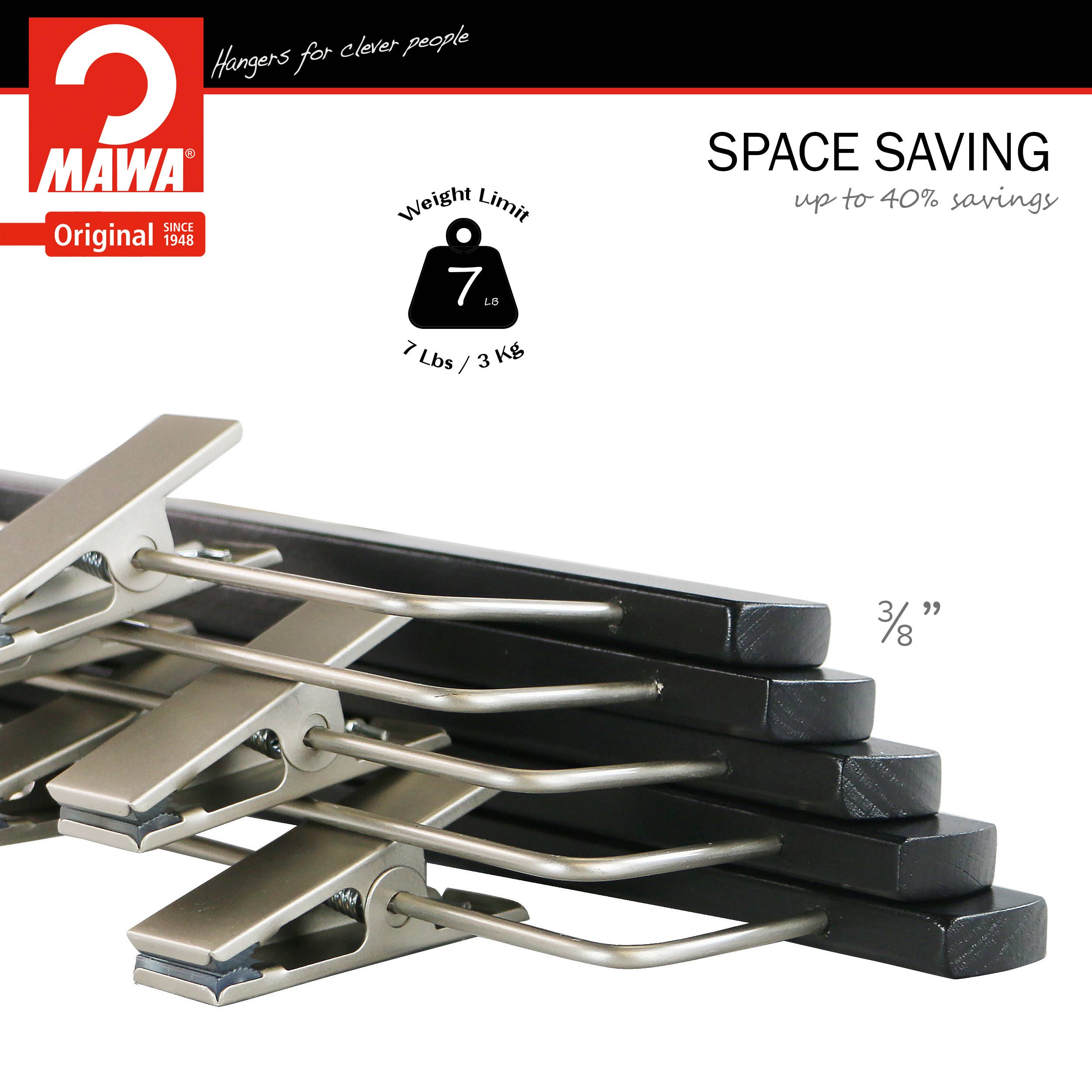 Reston Lloyd - Wholesale Clothes Hangers - Mawa, Wooden Pant Hanger with Clips, Silver Hook3