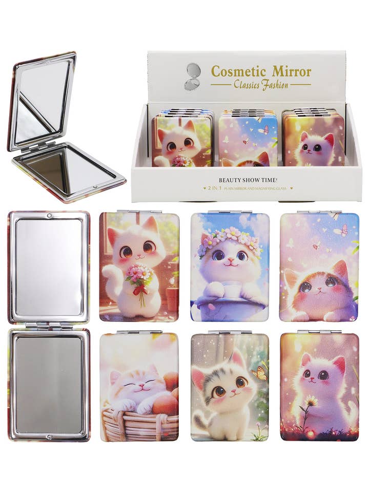 Espejo Compacto Rectangular Animado de Gato Kitty para venta al por mayor de Cap Zone