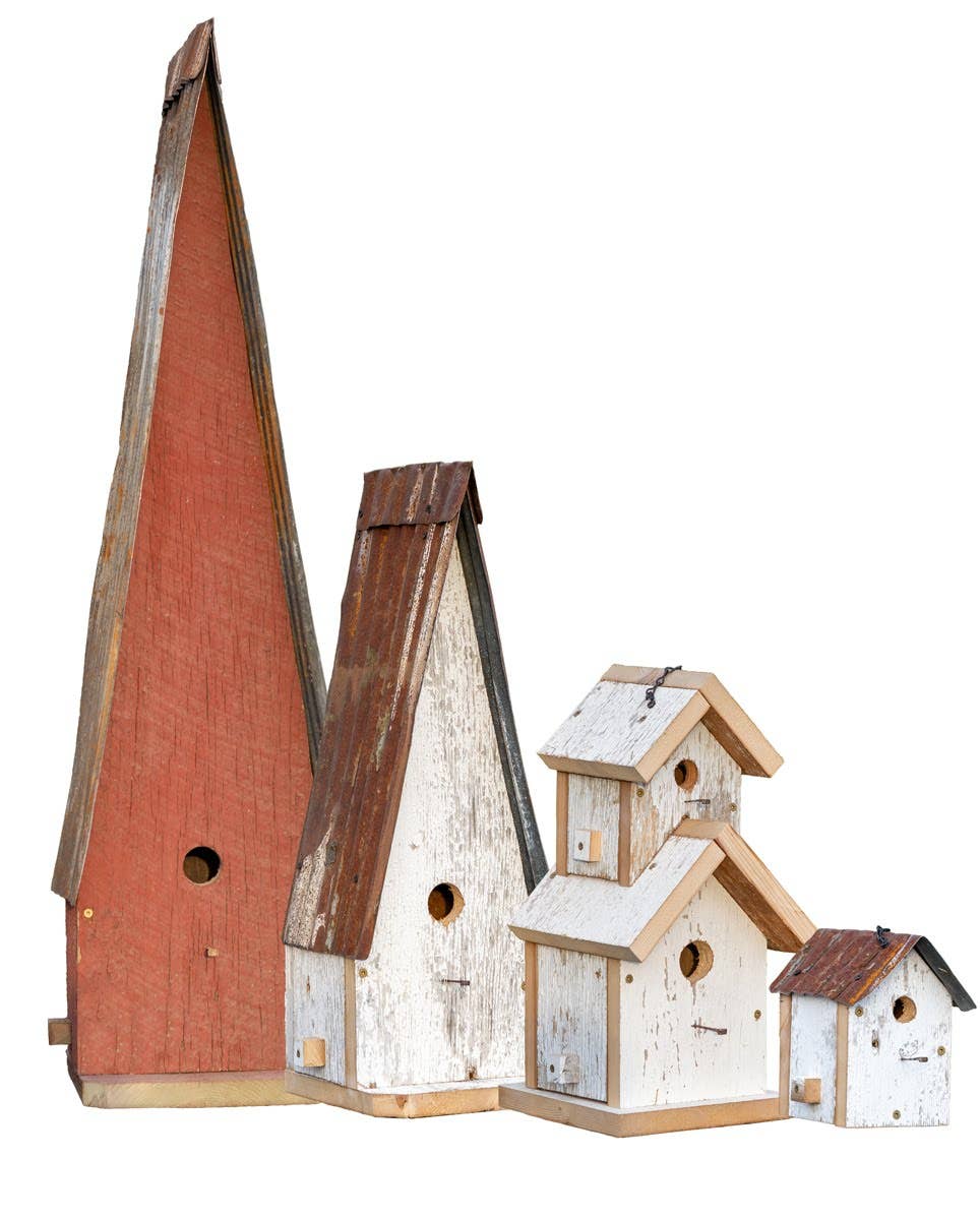 Flying Heart Threads - Vente Nichoir - Cabanon rustique en bois de grange recyclé et toit en métal, 2 tailles2