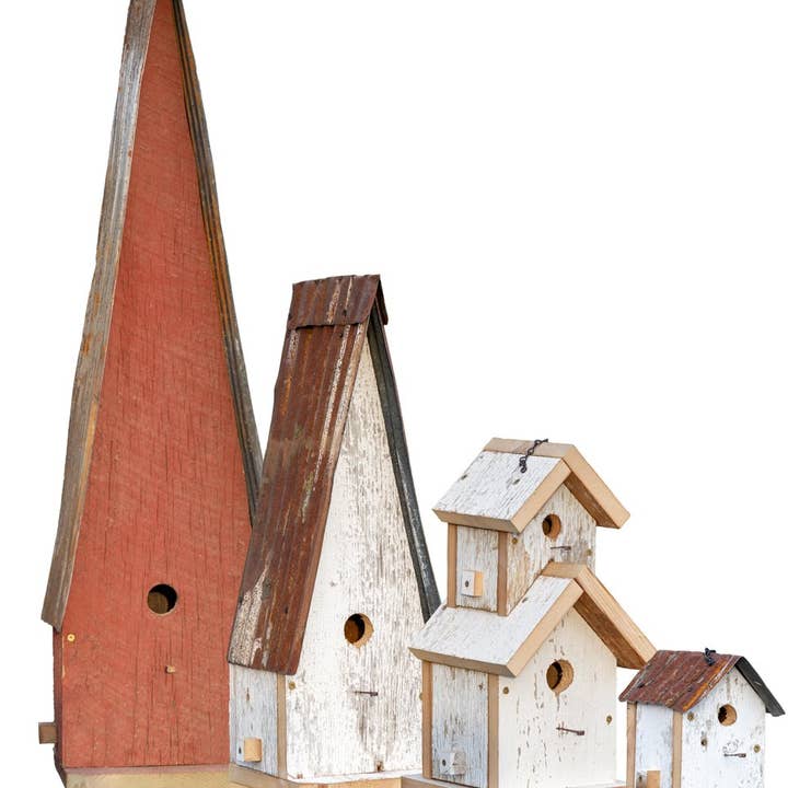 Flying Heart Threads - Vente Nichoir - Cabanon rustique en bois de grange recyclé et toit en métal, 2 tailles2