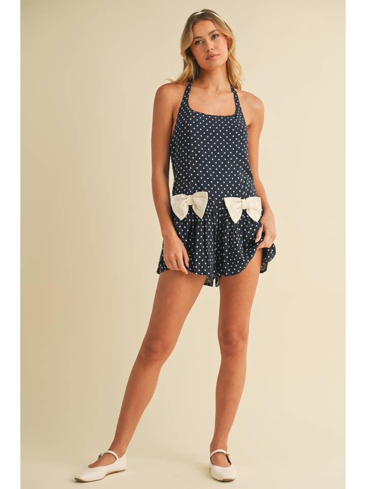 Klesis - Vente Combishort – femme - IR2204 COMBISHORT À POIS AVEC DÉTAILS NŒUD DEVANT2