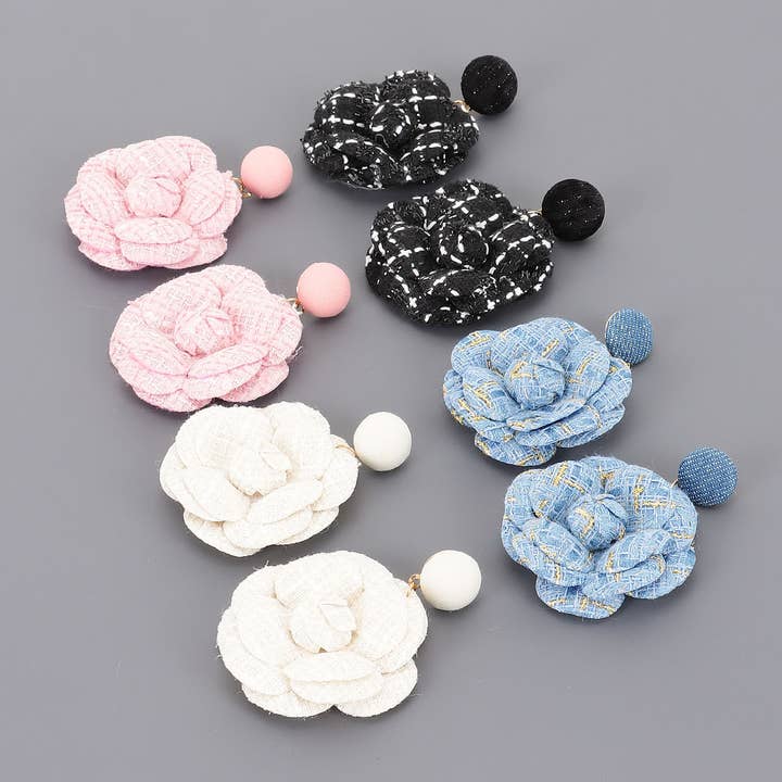 Fabric Flower Earring for wholesale by 3AM BY H&D ACCESSORIES