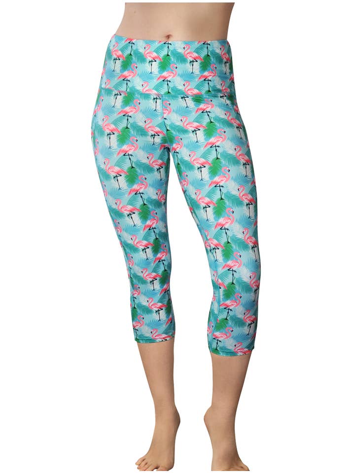 Comfy Yoga - Wholesale Athletic/Lounge Leggings - Women's - Oh Flamingo Capris - High Waist Capris with Side Pockets