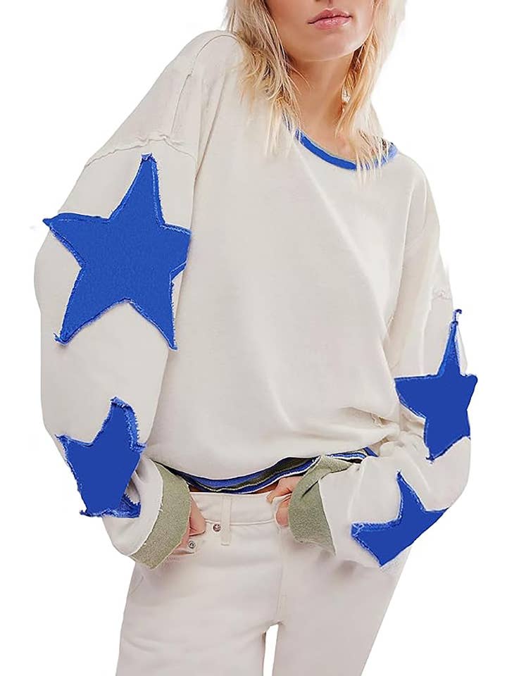 Rosa Clothing - Wholesale Graphic Sweatshirt - Women's - Star Patch Oversized Loose CrewNeck