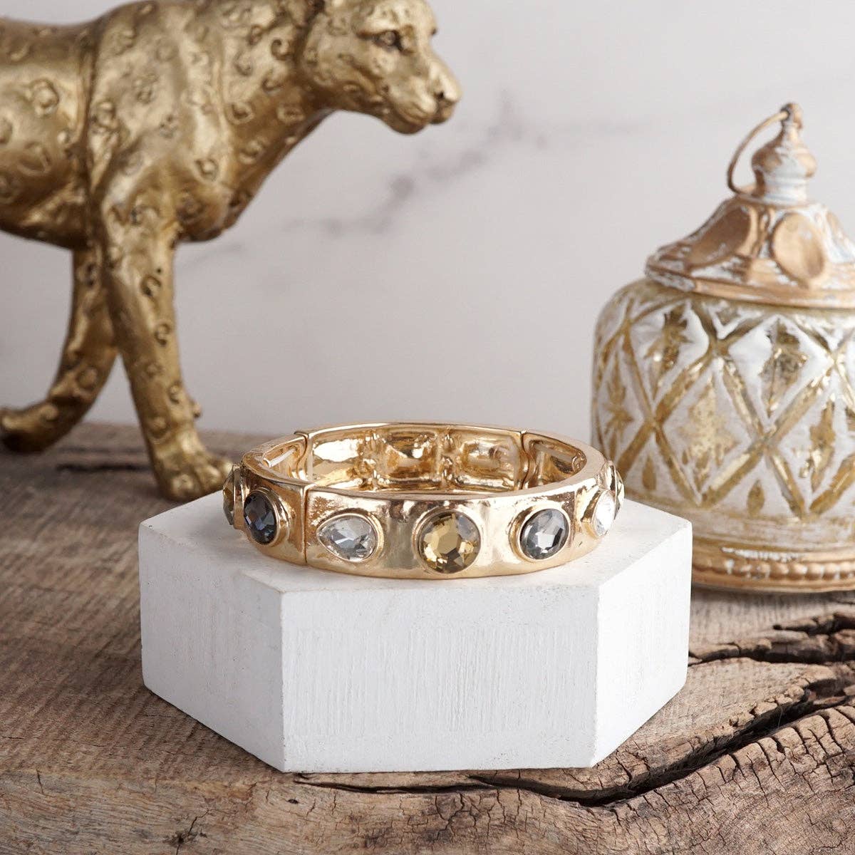 PennyLine inc - Wholesale Bangle Bracelet - Sparkly Crystal Stretch Bangles – Gold Tone with Color Options4