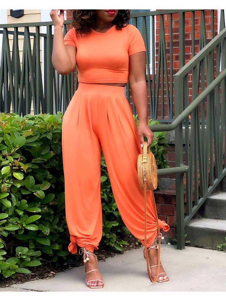 Queen Fashion - Wholesale Top & pants set (NOT Loungewear) – Women's - plain o neck crop flared top pants sets1