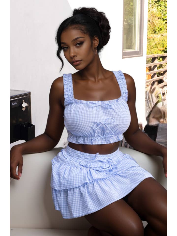 5besties inc - Wholesale Top & Skirt Set - Women's - GINGHAM PLAID SLEEVELESS CROP TOP AND SKIRT SET1